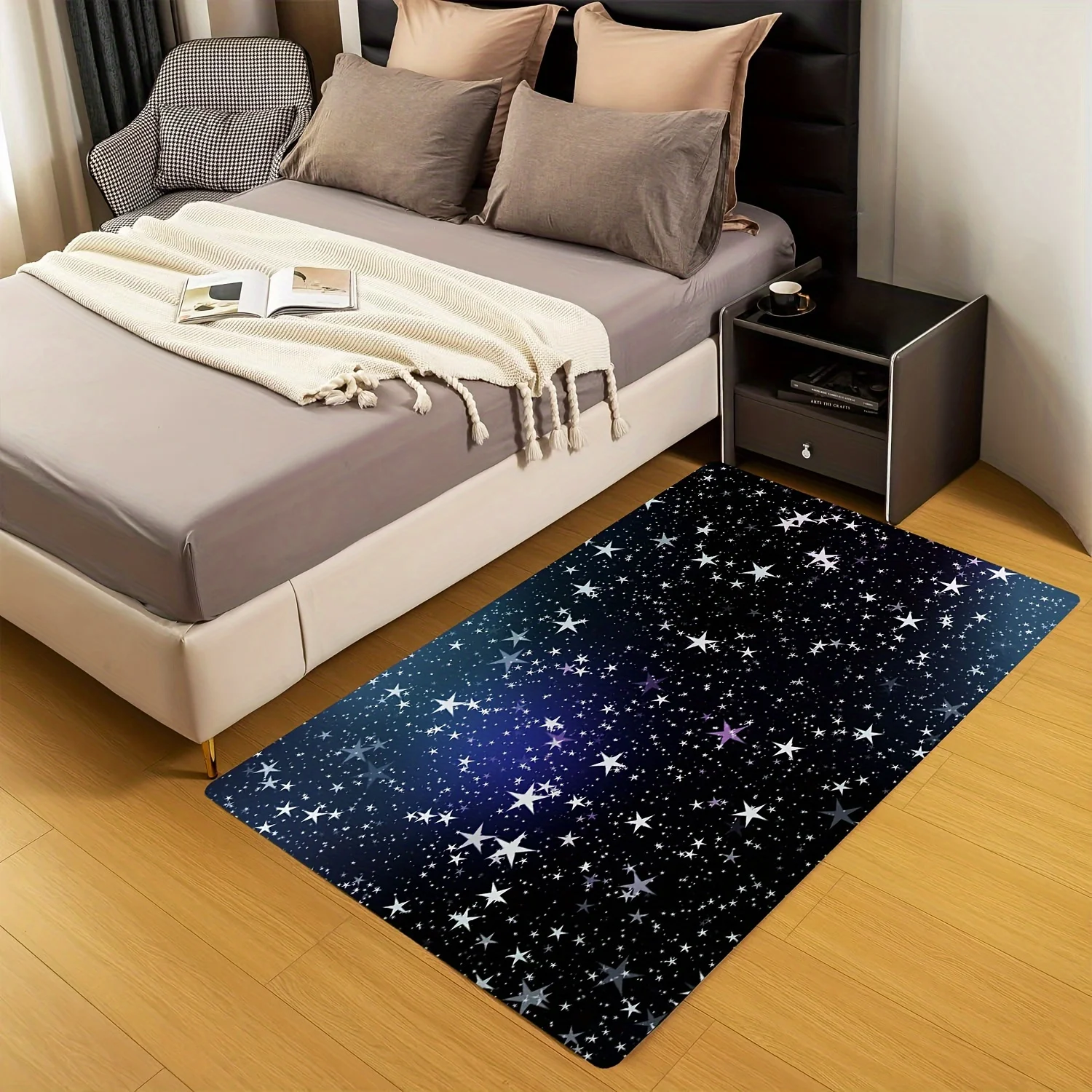 Galaxy Starry Night Area Rug Polyester Decorative Living Room Floor Mat Celestial Space Constellation Carpet for Bedroom Home