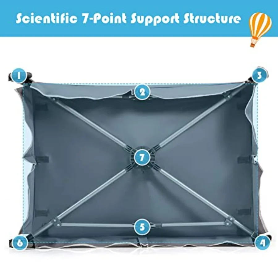 4-in-1 パックアンドプレイ（ベビーベッド付き）新生児用、青色の布製折りたたみ式デザイン、おむつ交換台、おむつ収納、音楽機能付き