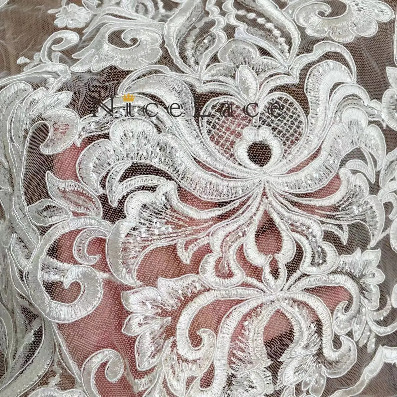 1Yard 2022 Nicelace High Quality Butterfly Embroidery Lace Fabric With Sequins And Cording Bridal Wedding Dresses Spose Gowns