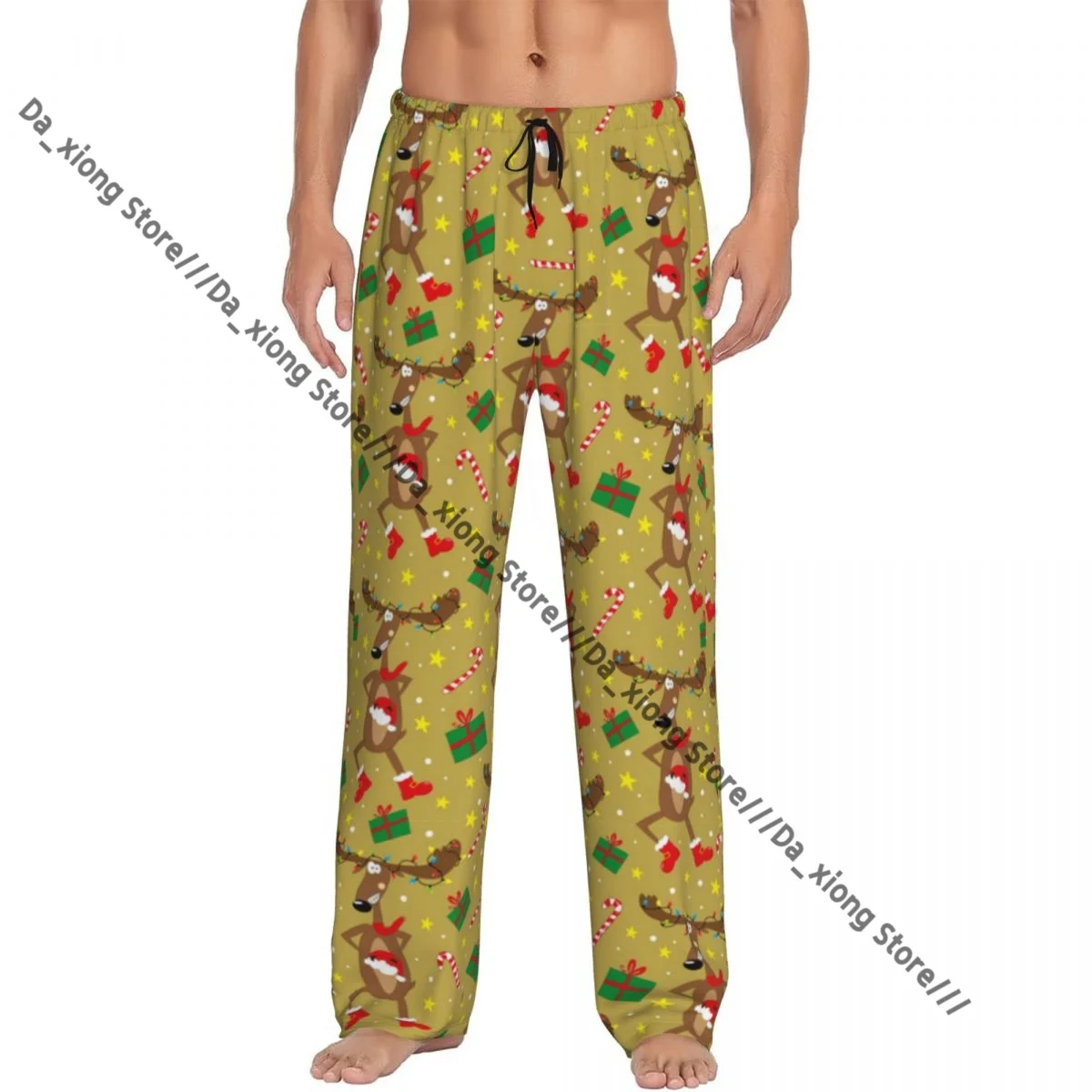 Cartoon Reindeer Pattern Mens Pajamas Pyjamas Pants Lounge Pants Sleep Bottoms