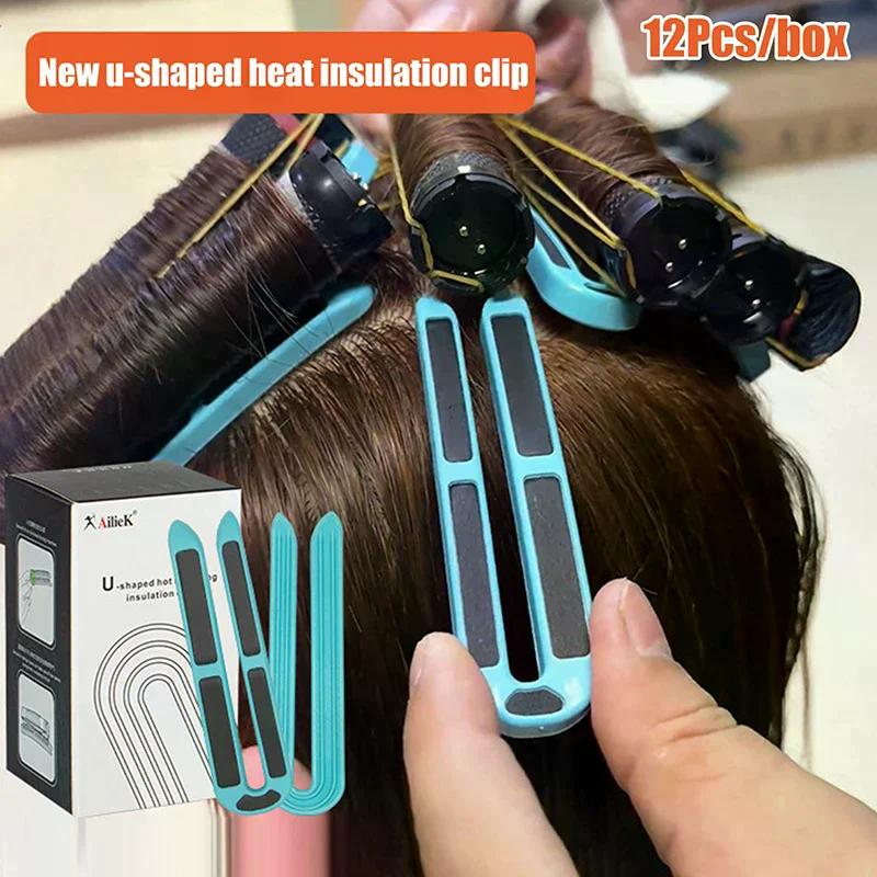 12pcs U-shape Hair Perm Insulation Clips Multipurpose Strong Hold Heat Resistance Hair Volume Clips For Salon Home Styling Tools