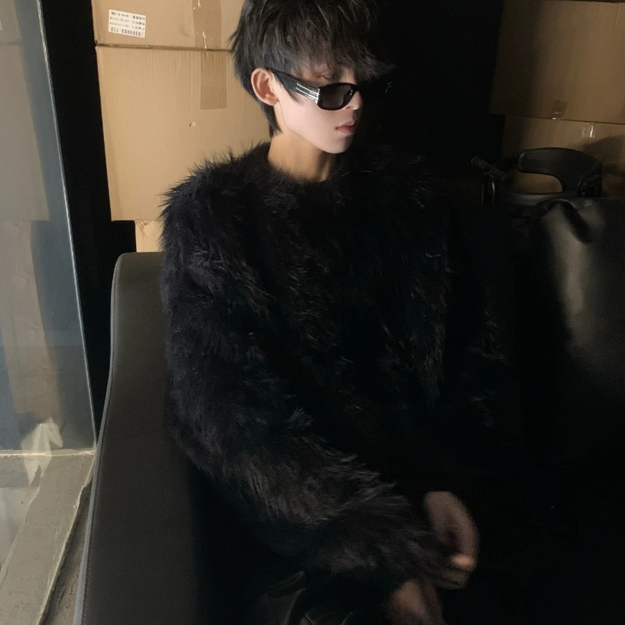 

Men's Thiened Loose Knitted Sweater round Ne Fake Mink Autumn Winter Large Size 300 Pou Faionable Comfortable Boy's ...