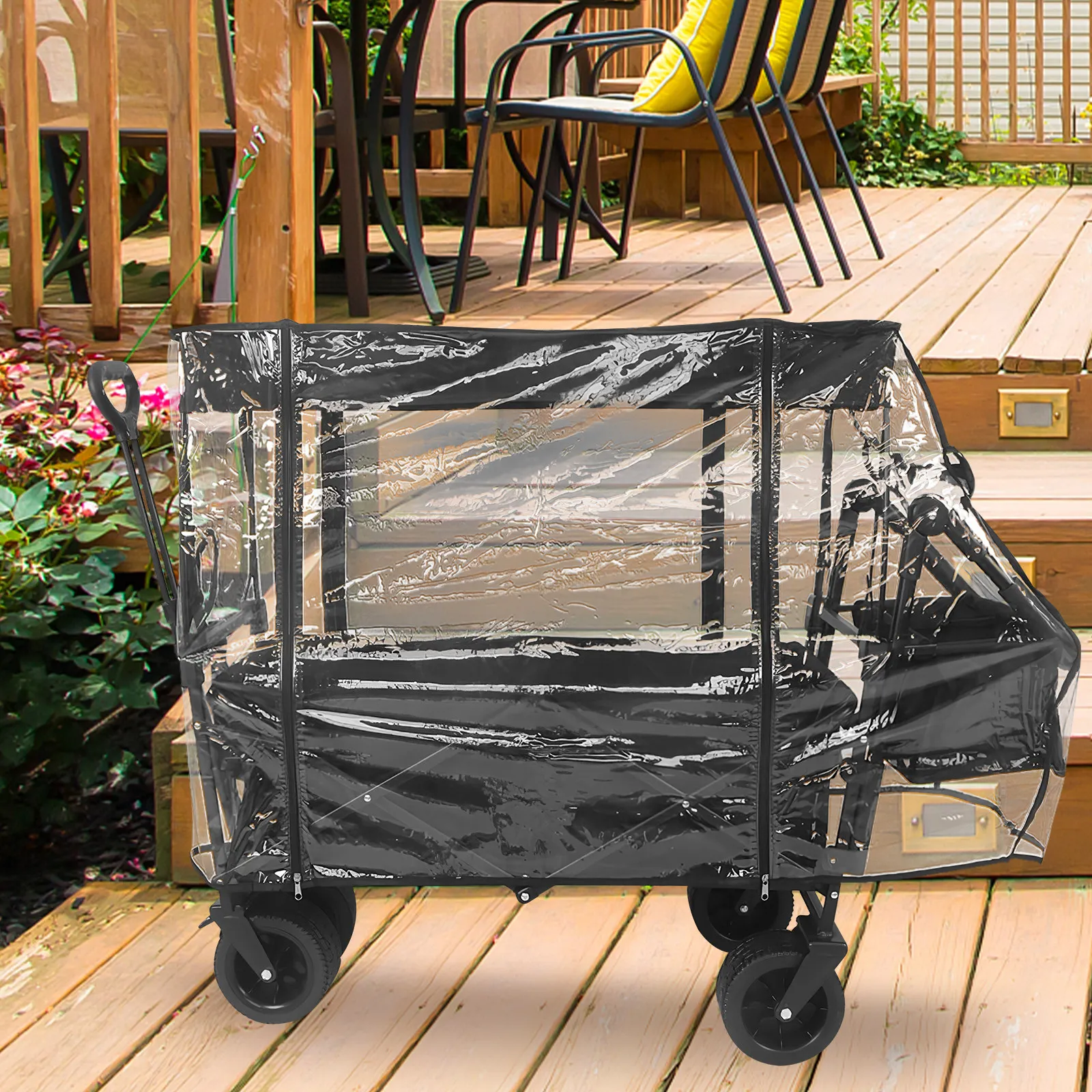 

Universal Waterproof Camping Wagon Rain Cover Foldable Transparent Wagon Canopy Attachment for Garden Cart Outdoor Use