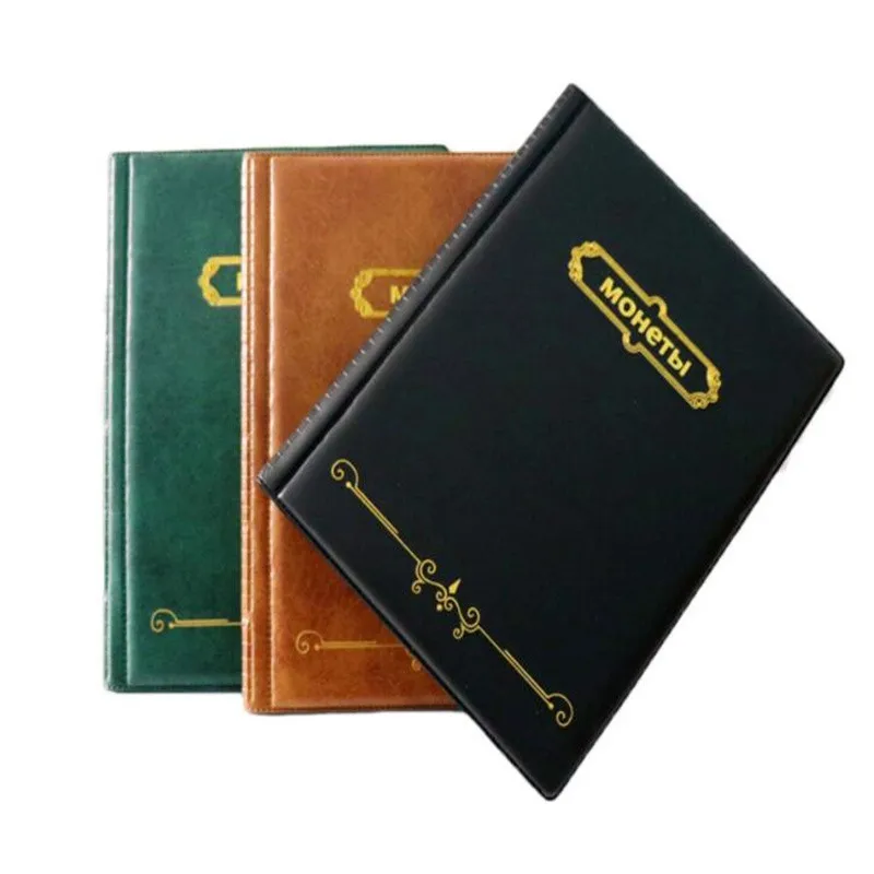 250/120 Pockets PU Leather Album For Coins 10 Sheets Stamp Album Coin Collection Book For Commemorative Badges Tokens Home Album