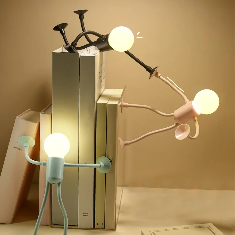 

Cute Creative Cartoon Sportsman Night Light Mini Portable Bulb Suction Cup Lights Bendable Desk Lamp for Tabletop Shelves Decor