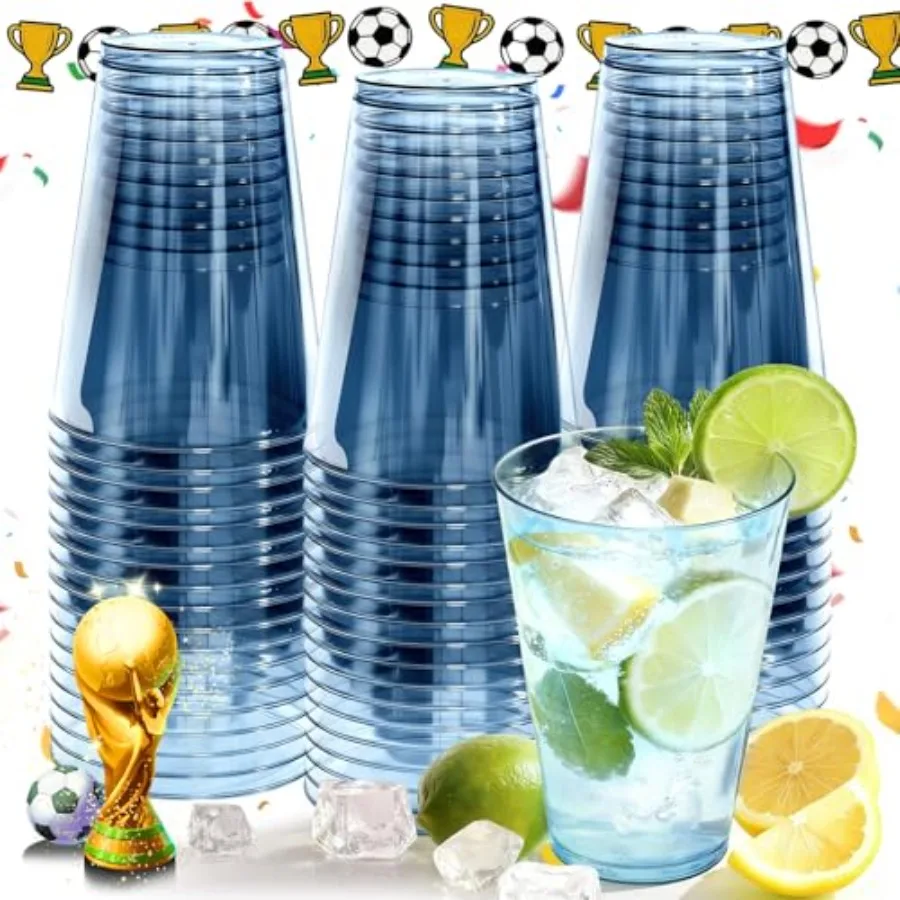 

50 Pack Plastic Cups Disposable 12 oz Blue Plastic Cups for Cold Drinks Party, Drinking Cups for Graduation Birthday Wedding an