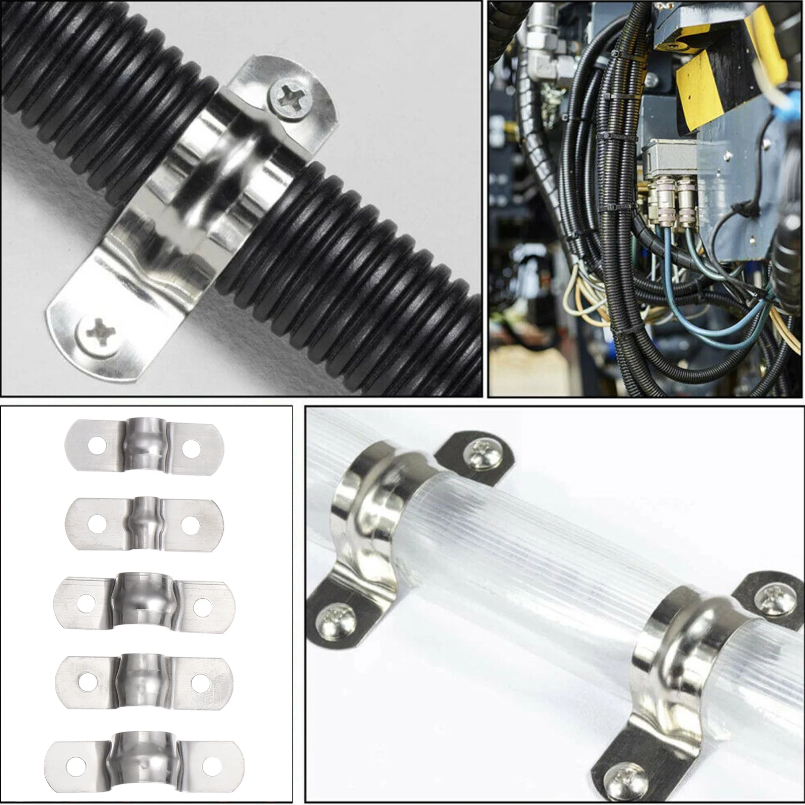 

50Pcs Stainless Steel U Tube Clamp Rigid Strap Clamp Pipe Clip Corrosion Resistant for Plumbing Petrochemical Power Supply