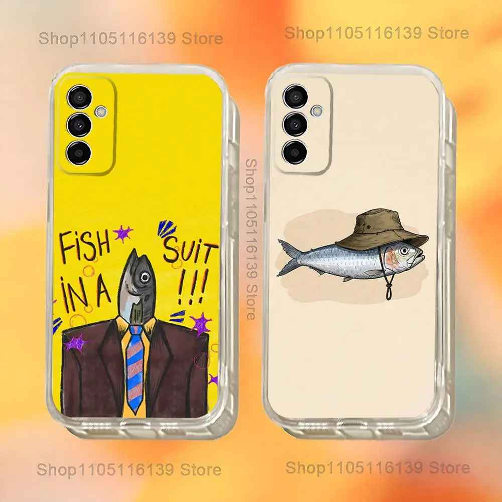 

Phone Case For Samsung S24,30,21,22,23,20 FE,lite,PIus,Ultra,5G,Note,9,10 Cartoon Fish Sardines Transparent Cover