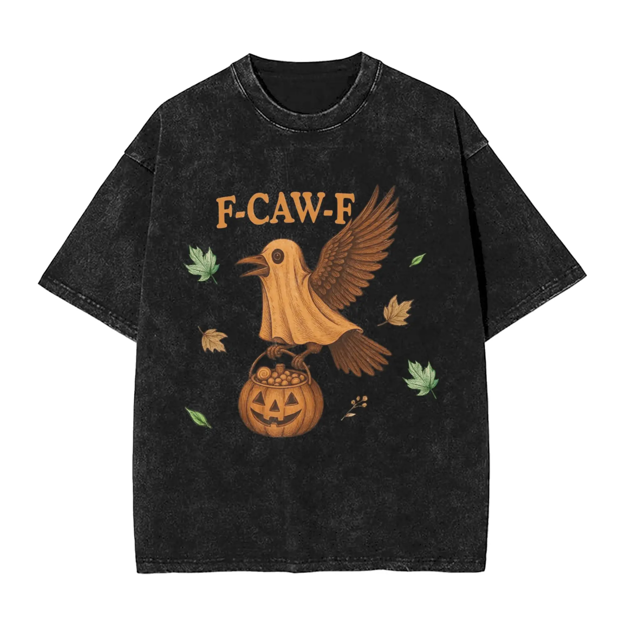 

Funny F-Caw-F Halloween Funny Bird T-Shirt for Men Round Neck Cotton Washed T Shirts Short Sleeve Tee Shirt Gift Idea Clothing