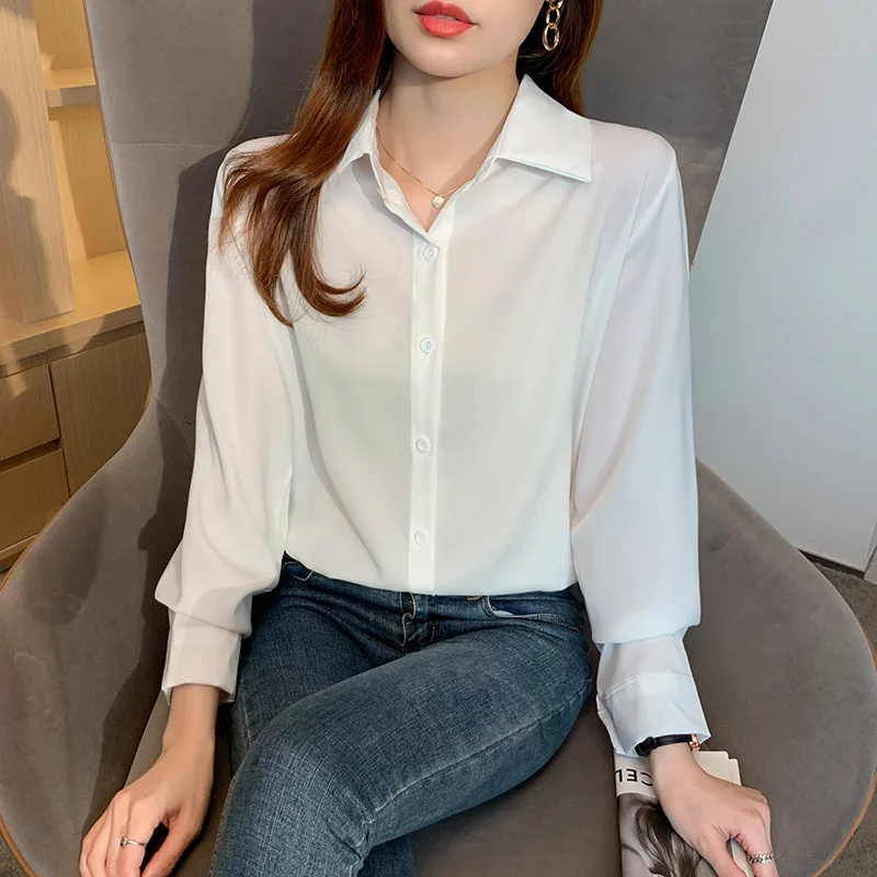 Autumn New Korean Version Vintage Minimalist Shirt Women Clothing Fashion Solid Long Sleeve Blouses Office Lady Solid Career Top