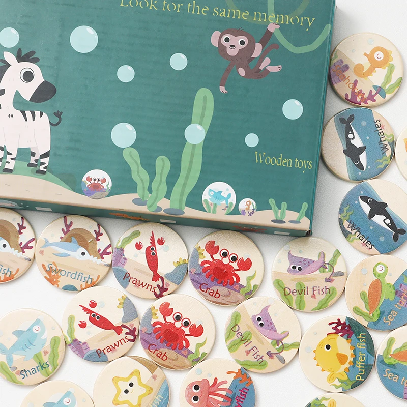 Gioco di abbinamento di scacchi con memoria in legno per bambini Dinosauro educativo, animali, oceano per trovare i stessi giocattoli