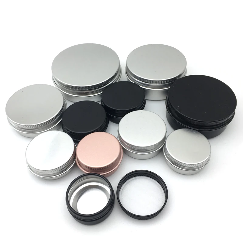 Latas vacías de aluminio redondas de Metal, latas con tapa de tornillo, contenedor para velas de especias, crema, bálsamo labial, 10 piezas, 5g, 10g, 15g, 20g, 30g, 50g, 60g