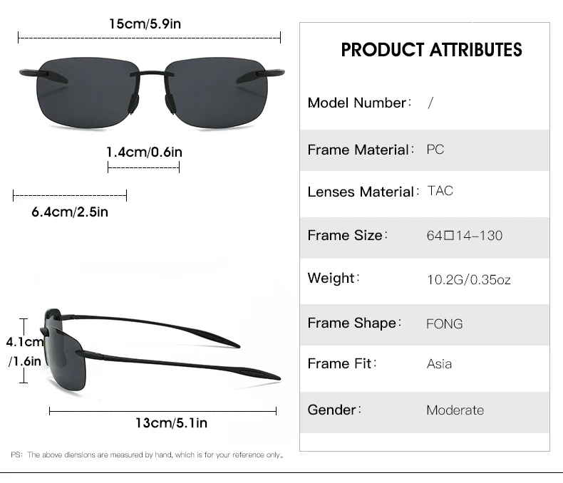 Neue ultraleichte, rahmenlose, farbenfrohe polarisierte Sonnenbrille für Männer und Frauen aus TR90-Material, geeignet für Freizeit und Urlaub, UV400. – Detail 3