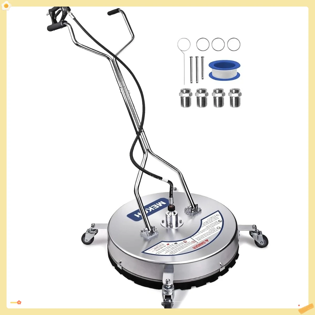 Accesorio limpiador de superficies para lavadora a presión con ruedas, accesorio de lavadora eléctrica de acero inoxidable para limpieza de terraza, patio y acera