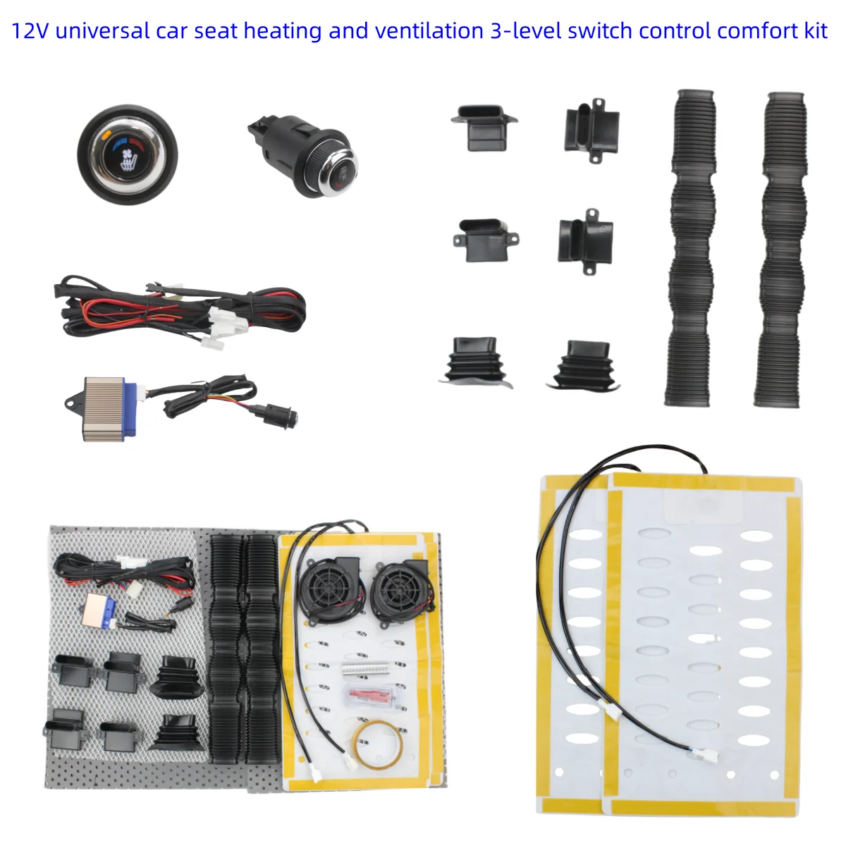 12 v universal car seat Cooling   cushion Cover with 2 Fans integrated heated seat with 6 level rotate switch kit