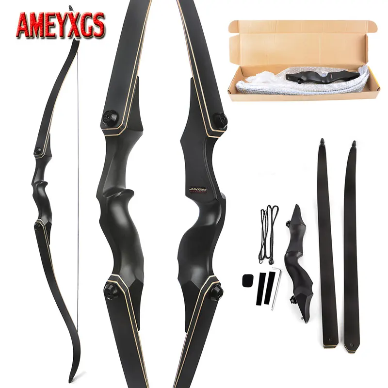 

60 Inch Recurve Bow 25-65lbs Black Archery Takedown Bow 15 inch Riser Lamination limbs for Right Hand Shooting Hunting Bow