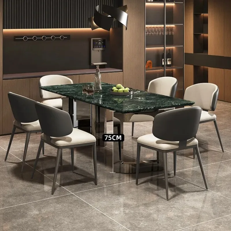 

high-end sense large flower green natural marble Italian light luxury high-end round household dining table