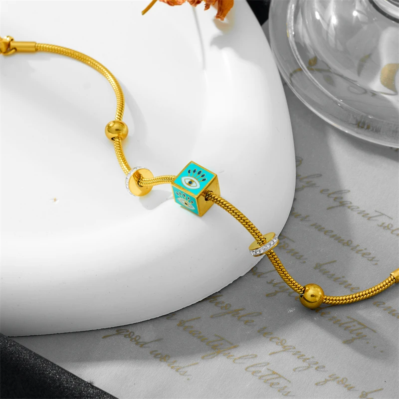 여성용 두꺼운 뱀 체인 팔찌, 316L 스테인리스 스틸, 파인 주얼리, 레트로 국가 스타일, 구슬 눈, 지르콘 참, 신상 패션