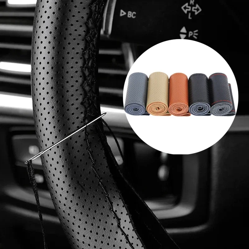 Leder-Lenkradbezug Auto-Lenkradbezug zum Aufschrauben 38 cm DIY Mikrofaser-Lederbezüge Auto-Lenkradbezug