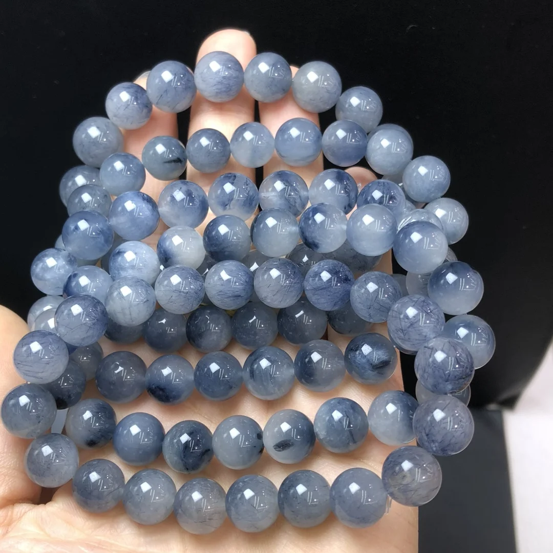 

Fengbaowu натуральный синий рутилированный кварцевый браслет из кроличьей шерсти с кристаллами, круглые бусины, рейки, целебный камень, ювелирные изделия для женщин