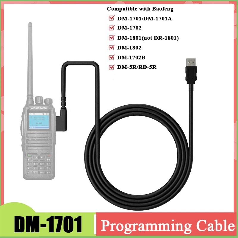 Baofeng DM-1701 USB Programming Cable For DM-1801 DM-1702 DM-5R RD-5R Dual Time Slot DMR Digtal Radios Walkie Talkie Drive  Free