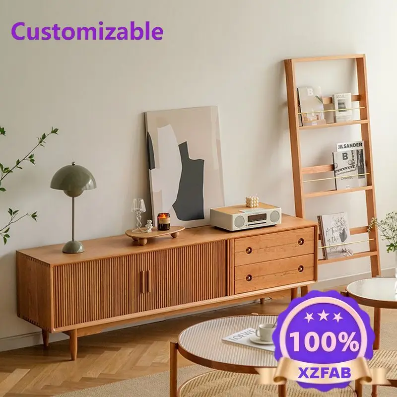 Factory Direct 2026 Japanese-style solid wood TV cabinet, cherry wood Nordic simple medieval small apartment, living room