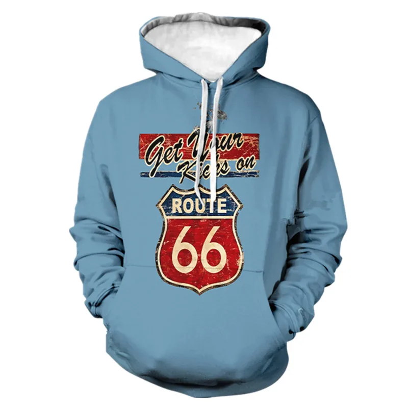 Route 66 Highway 3D Printed Hoodie Hoodies Men's Sweatshirt Fashion America 66 Letters Hooded Streetwear Men Clothing XXS-6XL
