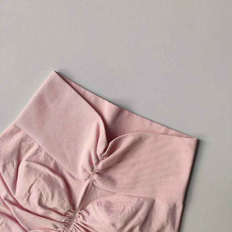 Pfirsichfarbene Fitness-Shorts für Damen, Sport-Shorts zur Po- und Hüftstraffung, Yoga-Shorts mit hoher Taille und hohem Bauchkomfort, hochelastische Leggings – Detail 9