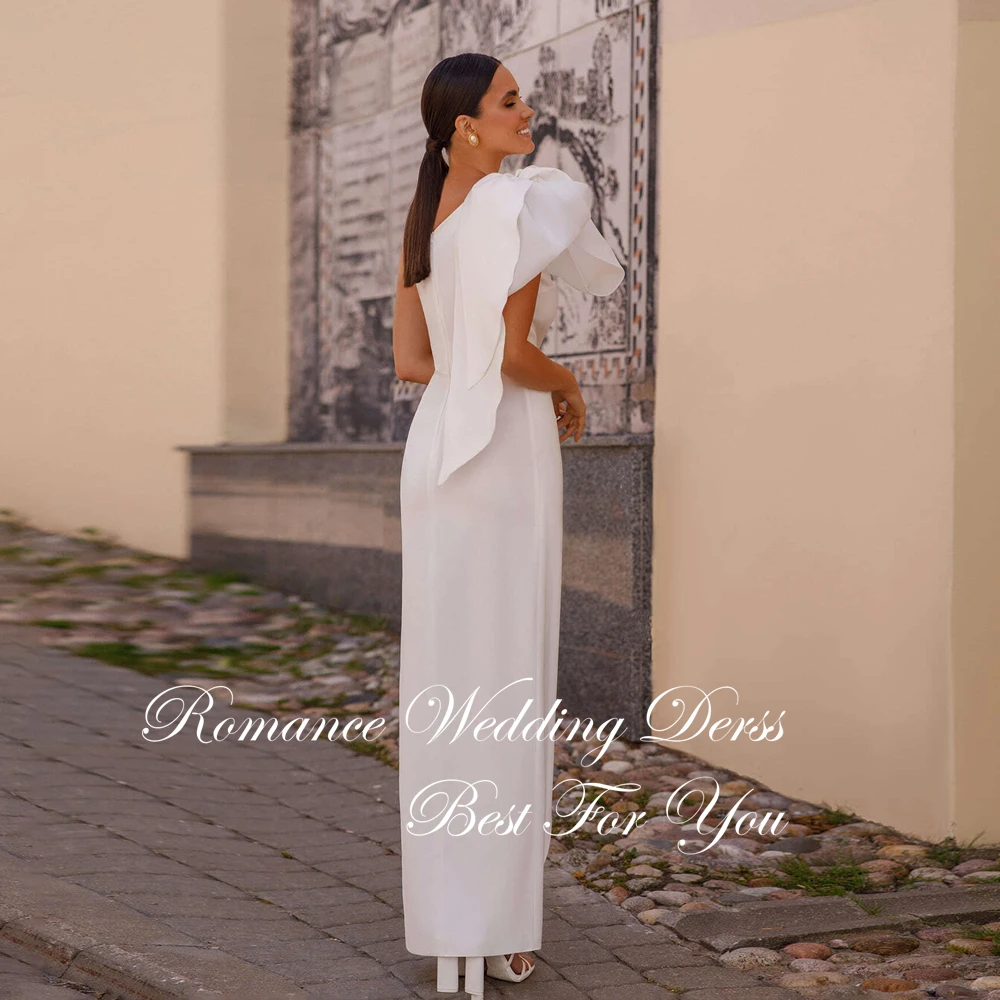 Simple Pleat Bow Strapless Sheath Wedding Dress 2026 One Shoulder High Slit Open Back Bridal Gown Vestidos De Novia Customized
