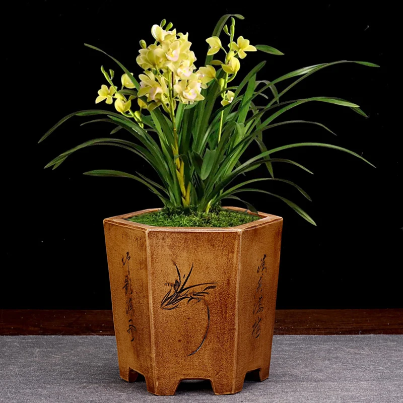 Orchidea doniczka do Bonsai ceramiczne chińskie tradycyjne rzeźbione proste kwadratowe dekoracje balkonowe Tabletop akcesoria ogrodowe donice na