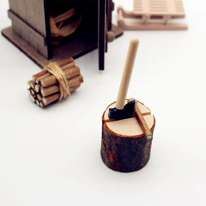 

1/3Pcs New Fashion 1:12 Dollhouse Simulation Miniature Field Chicken Nest Axe Woodcutting Countryside Toilet Decoration