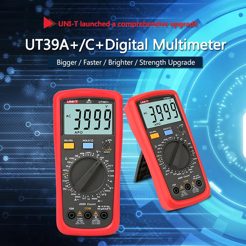デジタルマルチメータut39c,自動レンジテスター,ut39a/ut39cからアップグレード,ac dc v/aオーム/温度/周波数/hfe/ncvテスト,UNI-T