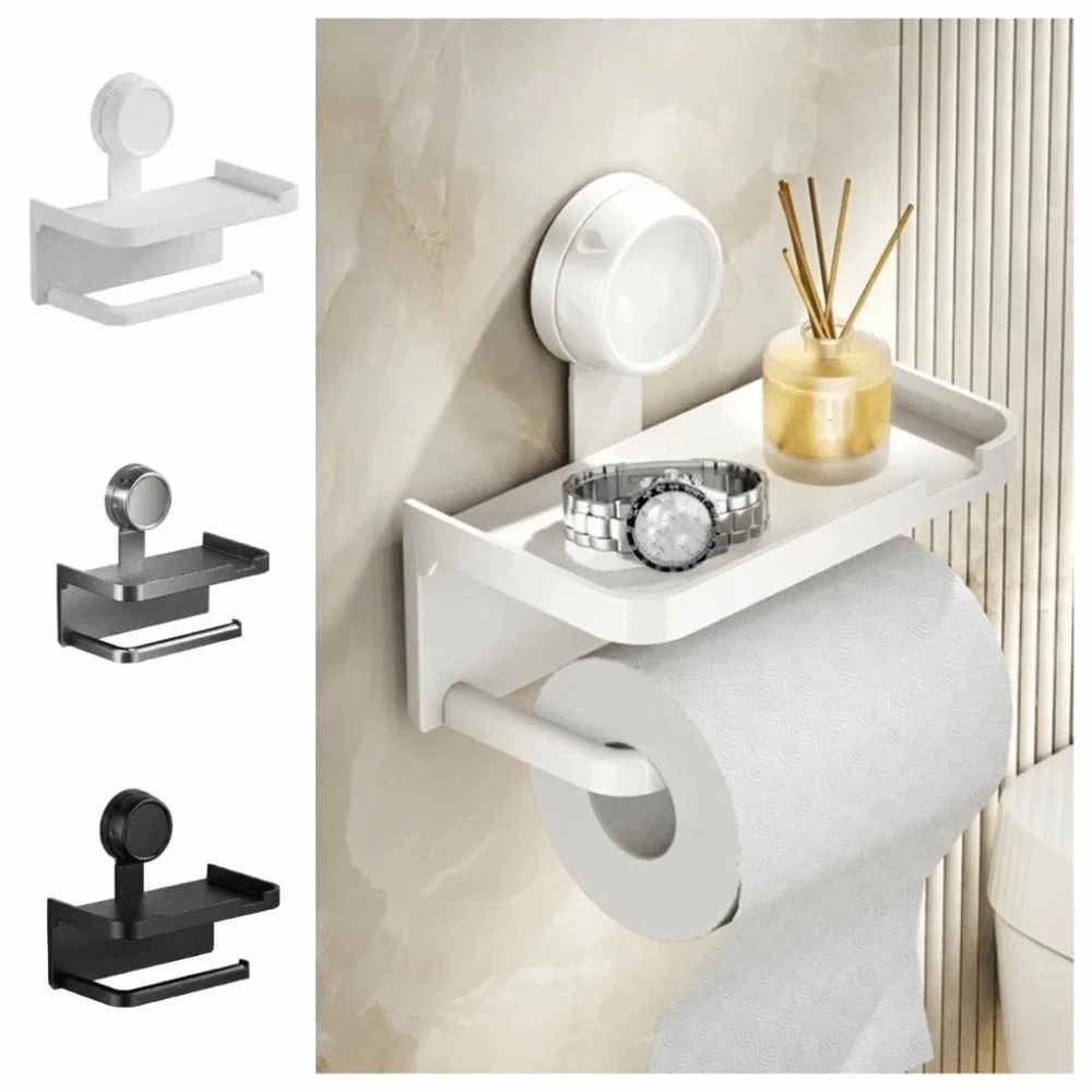 Suction Cup Bathroom Paper Holder High-Quality Multi-Functional Tissue Holder No-Drill Self Adhesive Toilet Paper Rack Home Use view 5