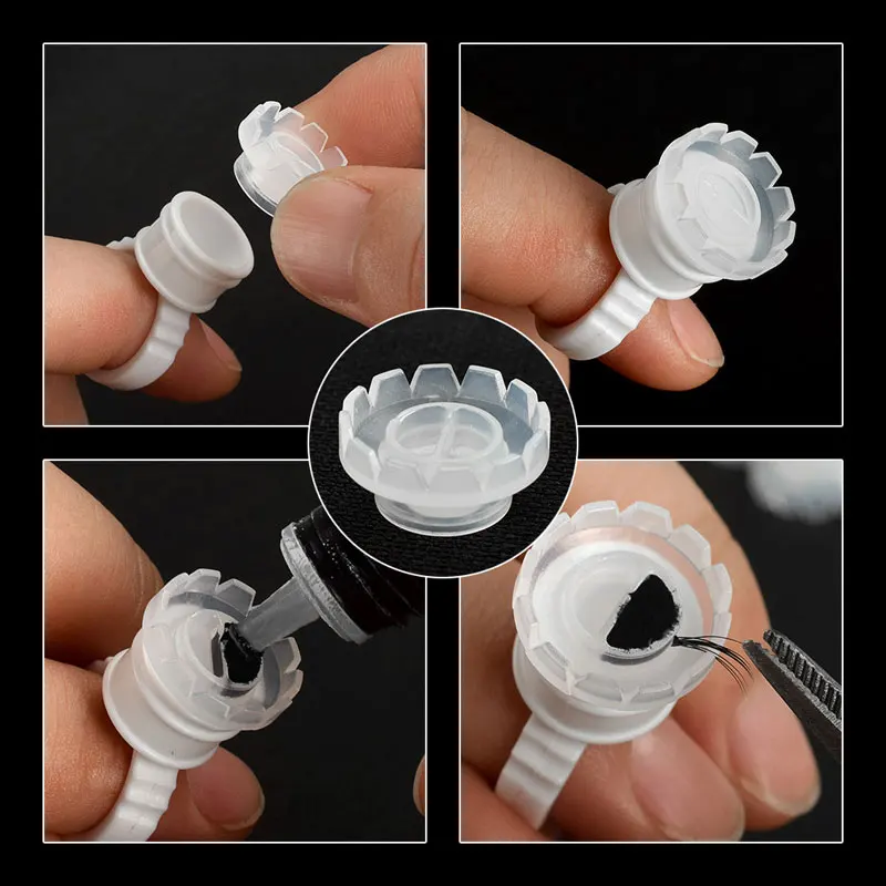 100 unids/bolsa pestañas postizas flor anillo taza injerto flujo rápido sol flor pegamento taza pegamento para pestañas soporte herramienta de maquillaje