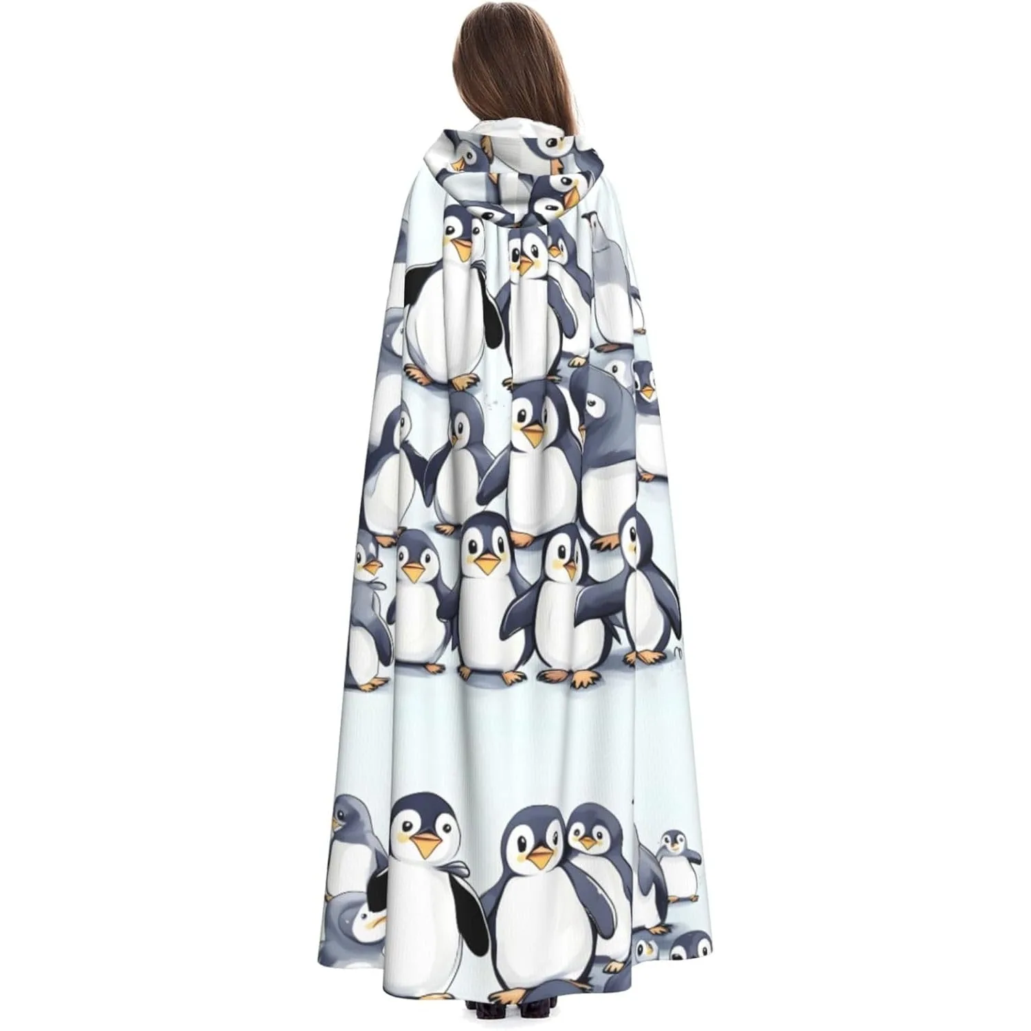 many Cute Baby Penguins Sketch print Adult Hooded Cape Carnival Festival Cape Cosplay Robe Costume party Gothic Carnival