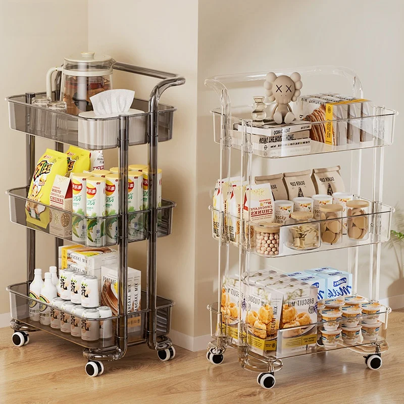 

Прозрачная многоярусная тележка для закусок, мобильная полка для хранения для гостиной, простой стиль, легкая сборка, материал ПЭТ, для еды и напитков