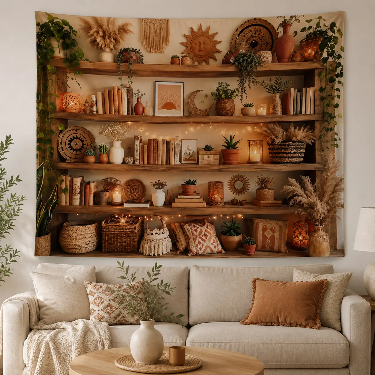 Aesthetic Bookshelf Wall Tapestry Boho Plants Wall Hanging Room Decor 3D Library Backdrop Vintage Fabric Tapestries