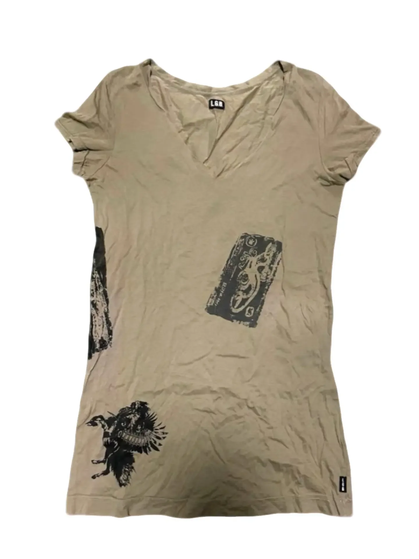LGB rare V-neck print retro washing water old short-sleeved T-shirt