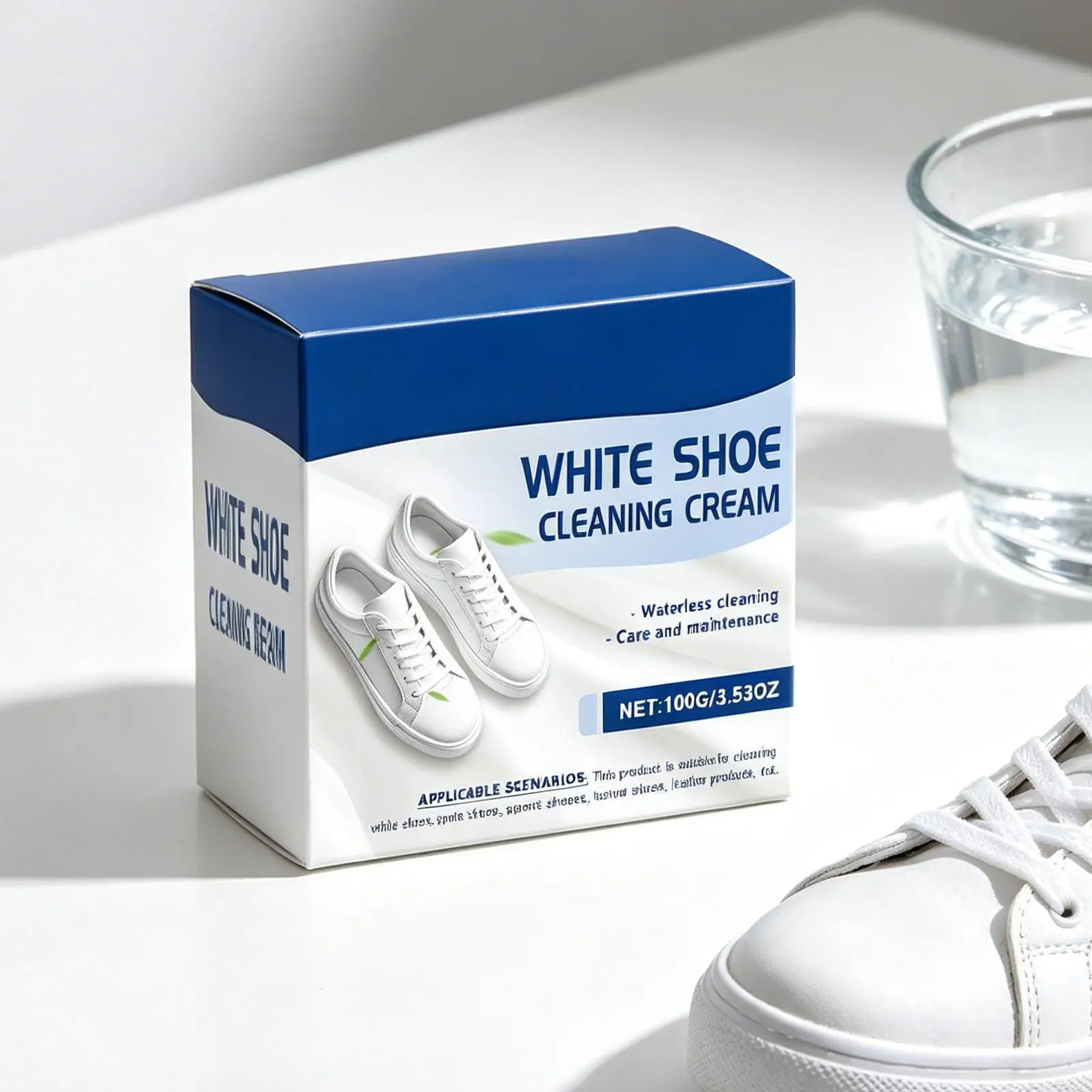 100g White Shoe Cleaning Cream No-Rinse Sneaker Whitening Paste with Sponge Restore White Leather Canvas Rubber Shoes