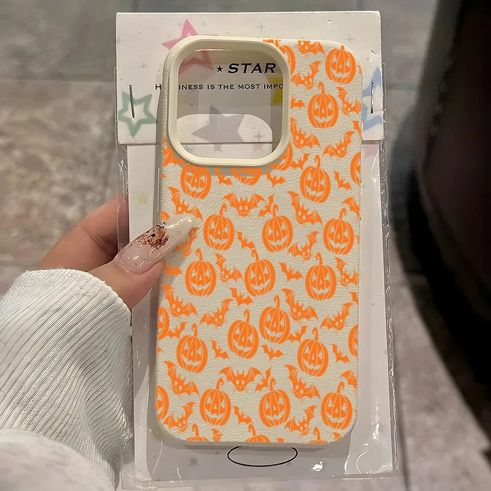 For Samsung A05S A06 A07 A15 A16 A17 A34 A35 A53 A54 A55 S23 S24 FE S25 S26 Ultra A26 A36 A56 Orange Pumpkin Bat Halloween Case