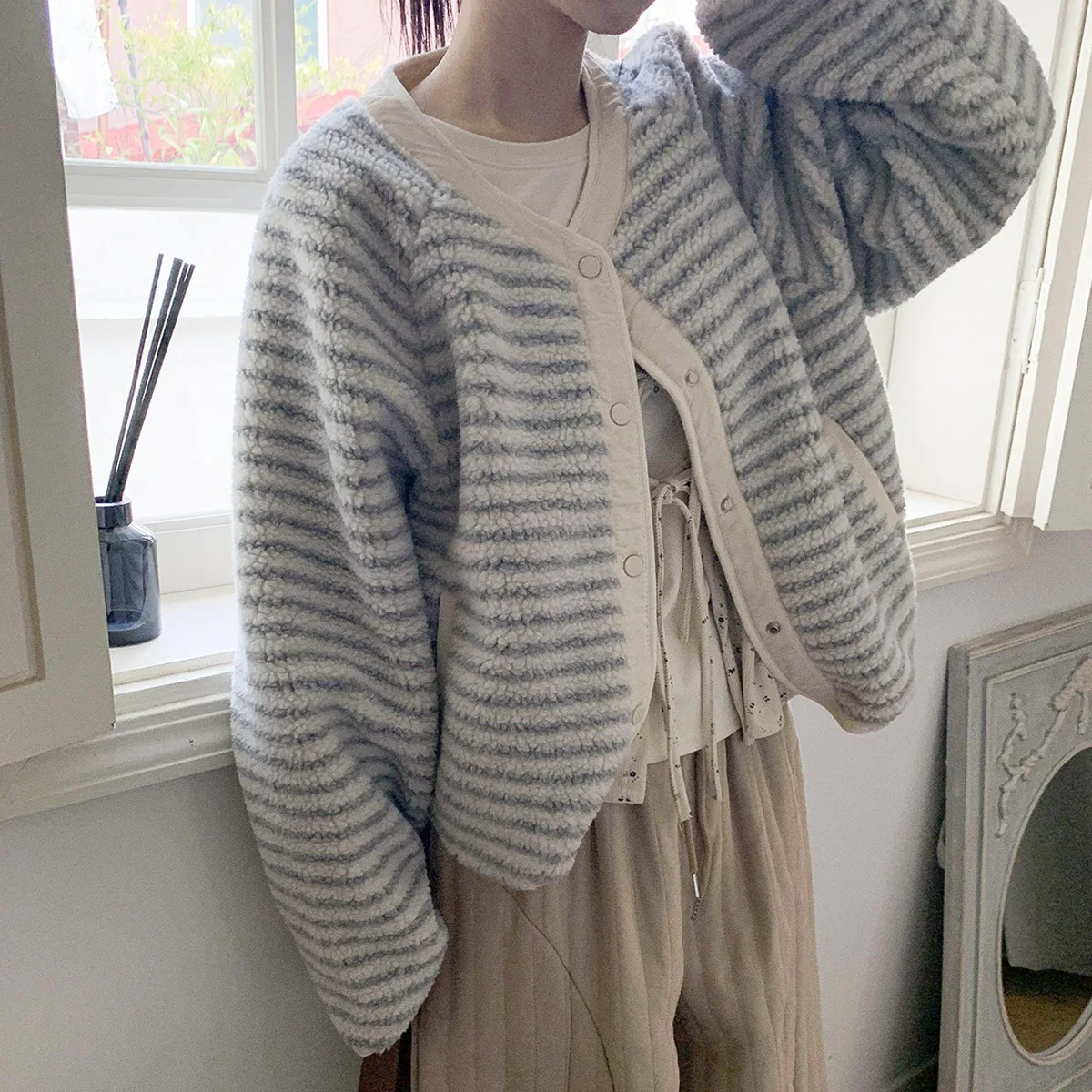 ملابس نسائية من فرو الضأن Jaet للخريف والشتاء على الوجهين ملابس غير رسمية فضفاضة طويلة Sve ort Sle قمة دافئة للتنقل Sle Faion #2