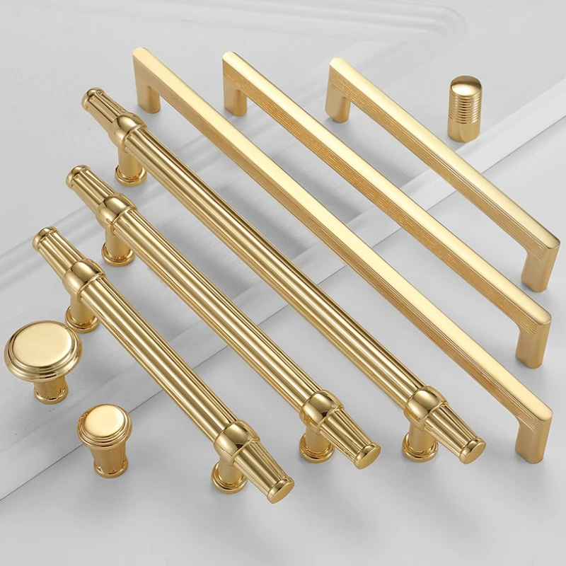 Modern Zinc Alloy Gold Door Handles Kitchen Cabinet Handles Solid Drawer Knobs Fashion Furniture Handle Hardware Door Handle