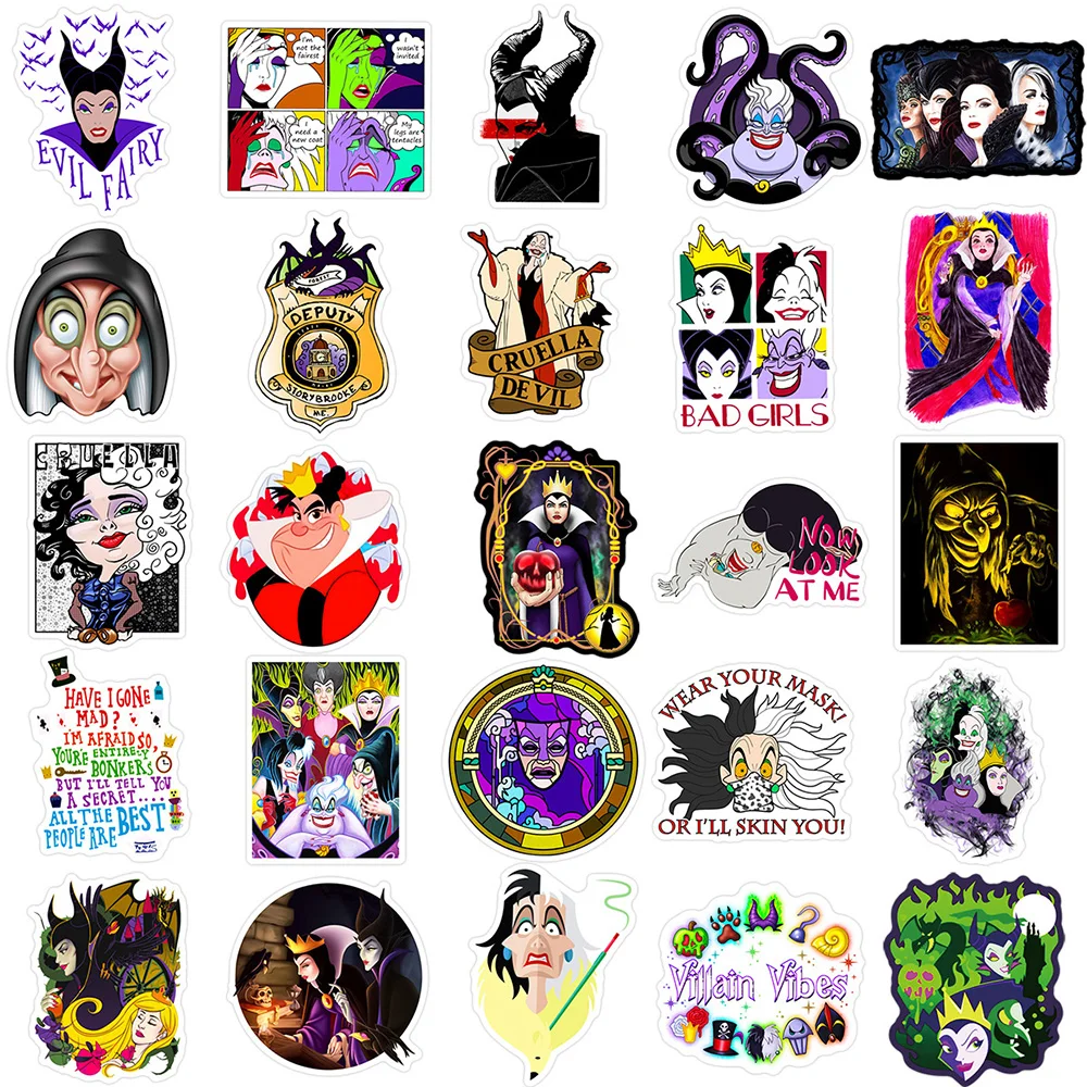 10/30/50PCS Disney Cartoon Magic Villain Witch Maleficent Queen Stickers for Kids DIY Phone Laptop Car Waterproof Cool Decal Toy