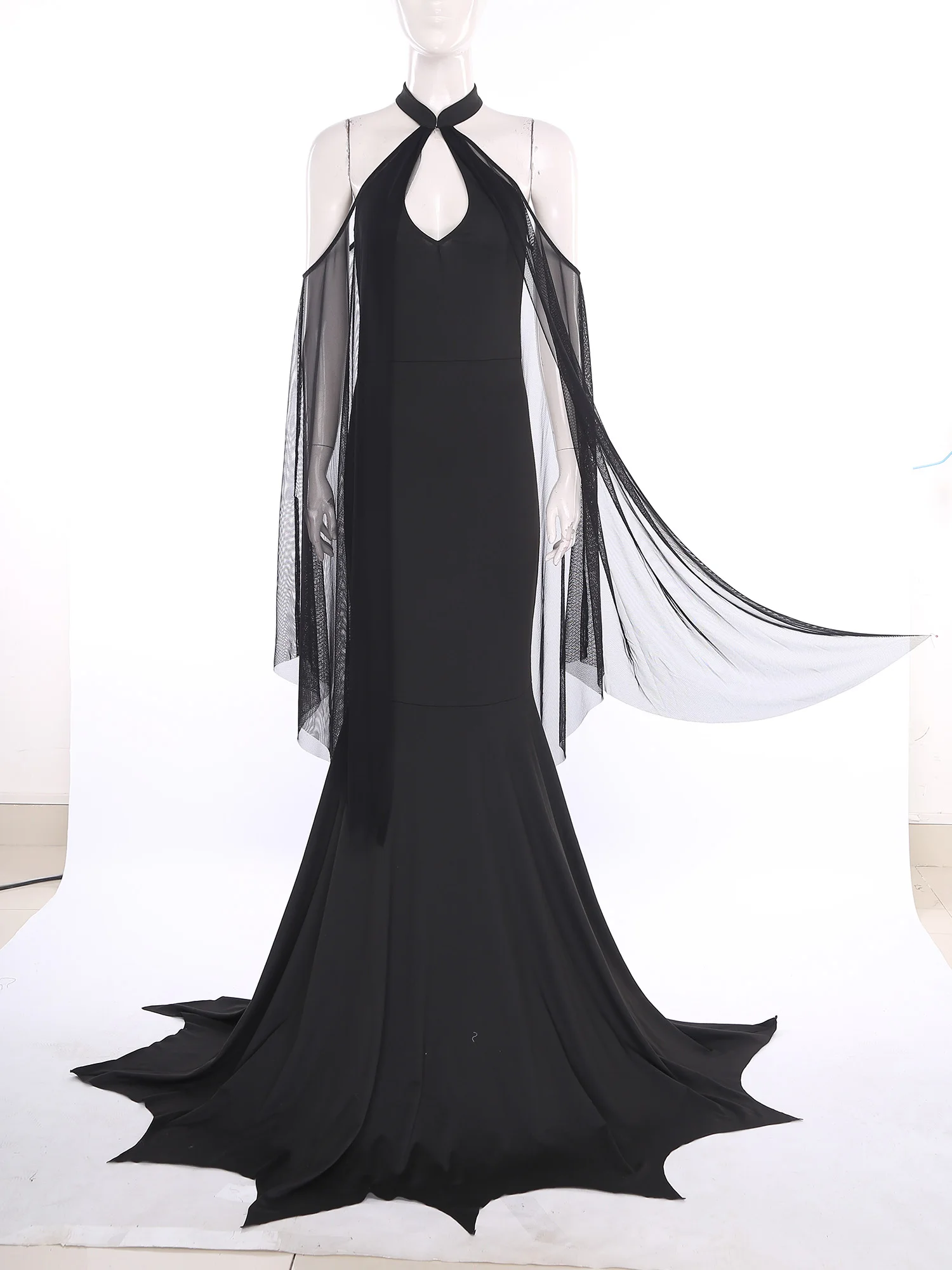 إمرأة مصاص دماء الساحرة فستان طويل الرسن ثقب المفتاح الجوف التدريجي شبكة القوطية حورية البحر تأثيري فستان ماكسي فستان الهالوين حتى الملابس #3