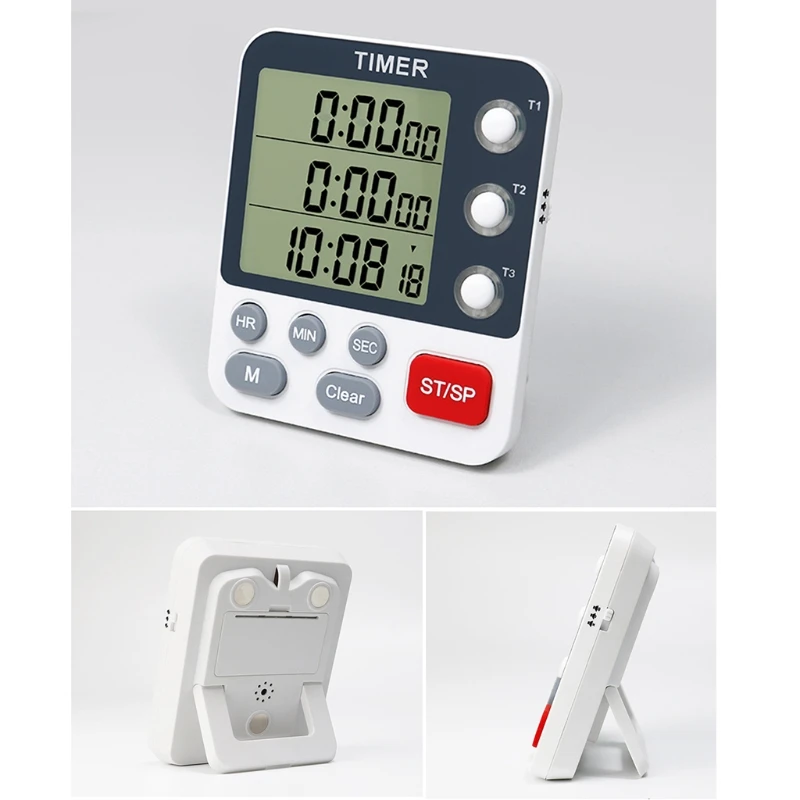 Digital Dual Kitchen Timer Stopwatch Large Display Adjustable Volume Alarm Stand