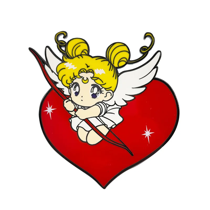 Anime Style Lovely Magical Maiden With Heart Element Metal Brooch Cartoon Figure Pins Bag Hat Collectible Gift