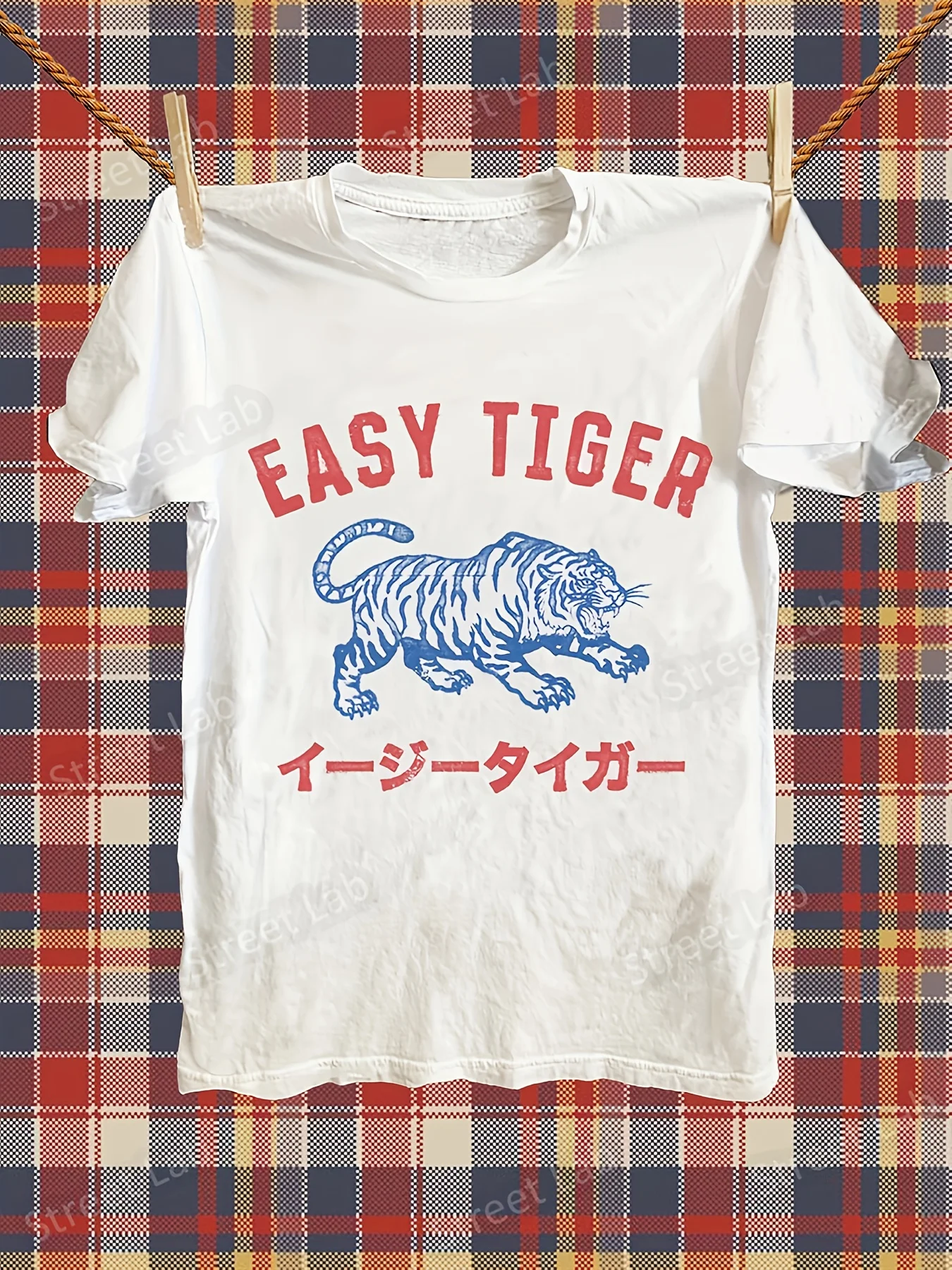 Neues Komfortables Herren-T-Shirt im Retro-Punk-Stil mit Rundhalsausschnitt und Tiger-Print, Sommermode, Atmungsaktiv, Täglich Tragbar, 100% Reine Baumwolle