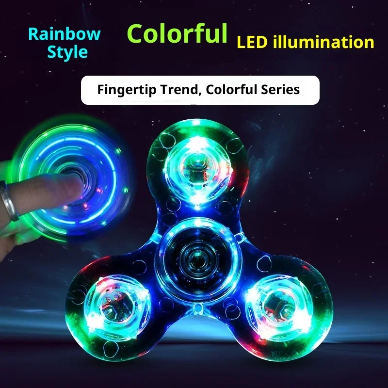 Hand Cranked Gyroscope Crystal Illuminated LED Light Fidget Spinner Night Light EDC Stress Reducing Toy Power Gyroscope