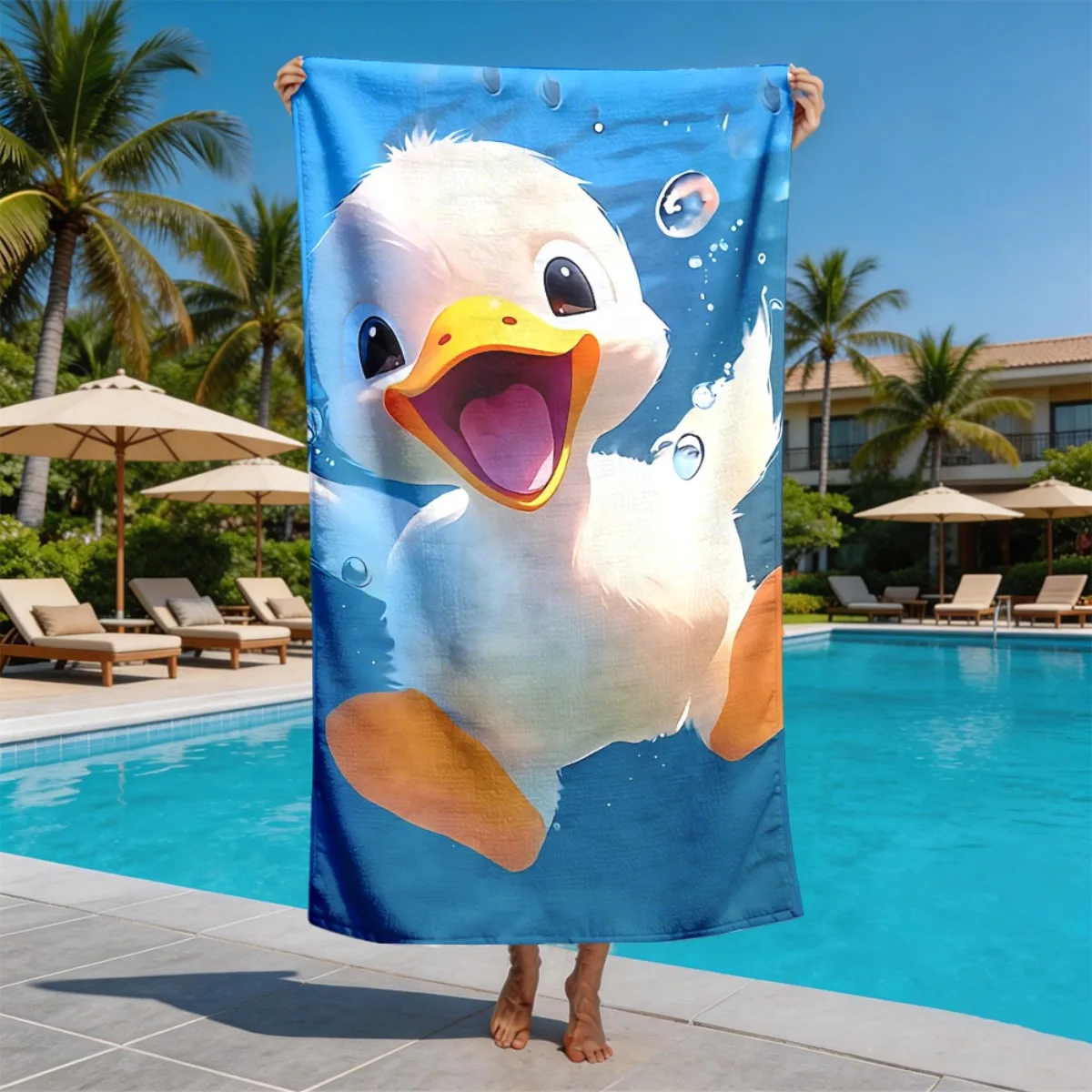 Soft and cute cartoon duck pattern polyester microfiber beach towel is highly absorbent, suitable for swimming and beach outings