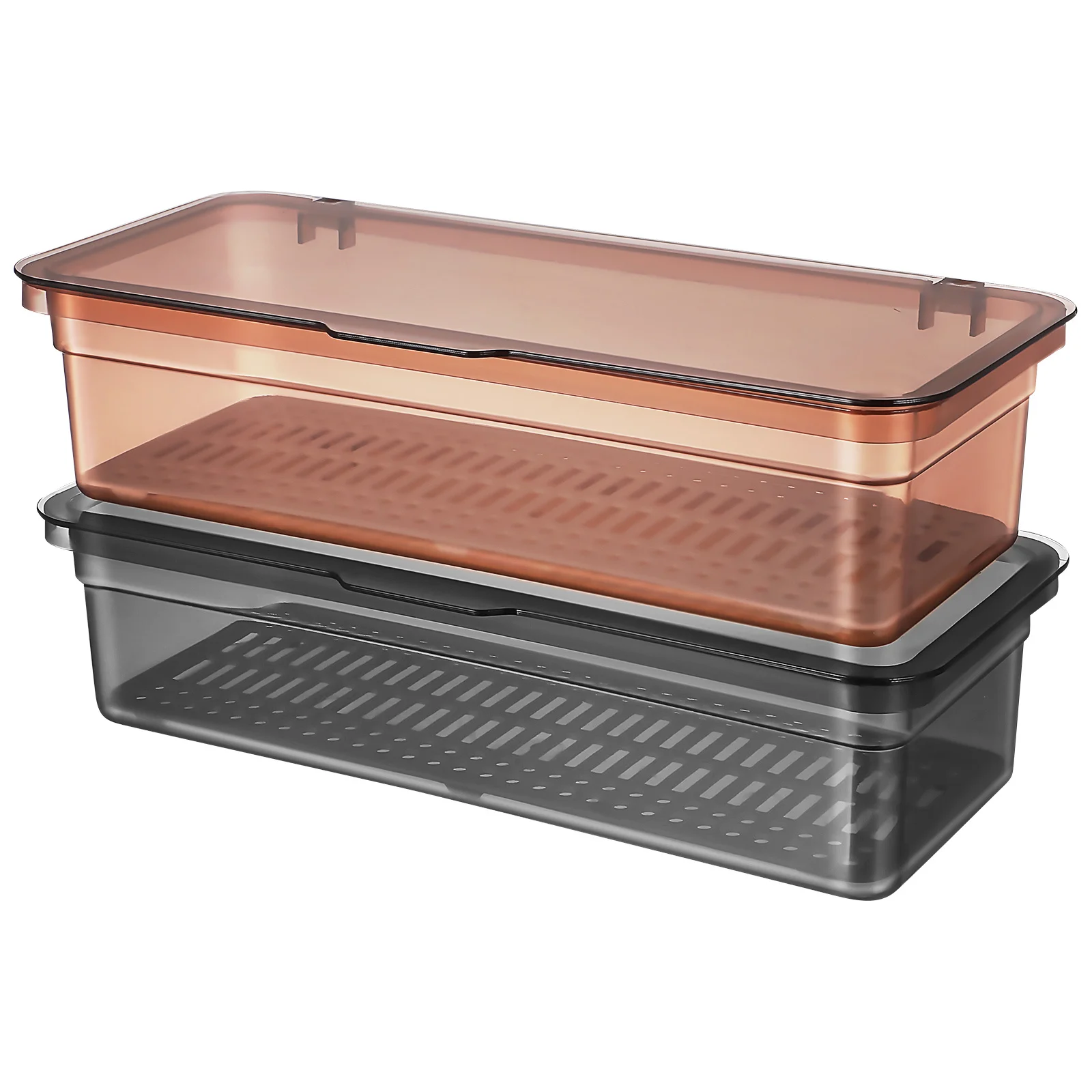 

2 pcs Drainable Utensil Organizer With Lid Kitchen Cutlery Storage Box Countertop Drawer Cabinet Use Plastic Storage Container